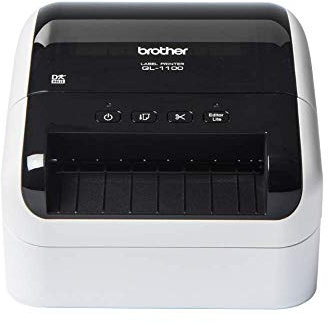 Brother QL-1100 Label Maker, USB 2.0, Shipping & Barcode Label Printer, Desktop, Up to 4 inch Wide Labels, Includes 41 x Large Shipping Labels & 62mm Continuous Tape Roll, UK Plug