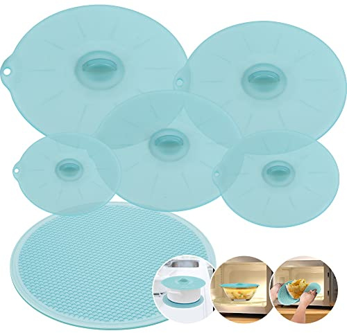 Microwave Mat & Food Cover Cover for Splatter Guard Silicone Trivet Pot Holders Drying Baking Place Mat Silicone Bowl Covers BPA Free Suction Lids Microwave Cover