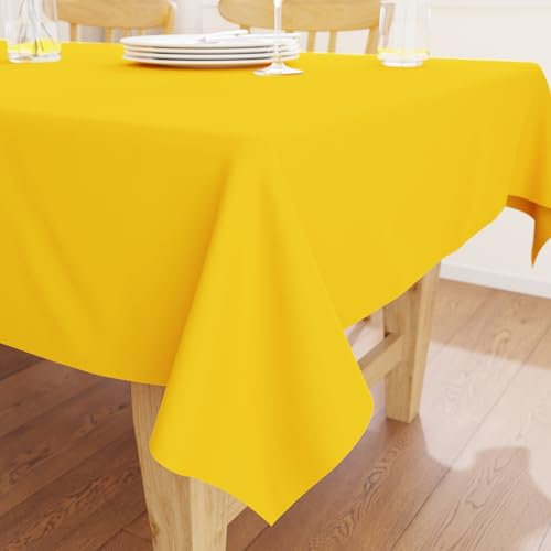 Encasa XO Dining Table Cover | 140x180 cm in Cotton Canvas Rectangular Tablecloth | Sunbeam Yellow Table Cloth For Dining Table Fall Decoration, Holiday & Christmas Festivals - Machine Washable