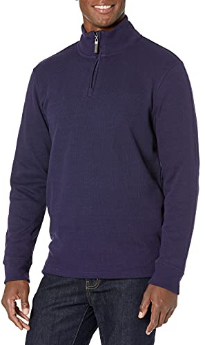 Amazon Essentials Herr kvarts dragkedja fransk ribbtröja, marinblå, medium