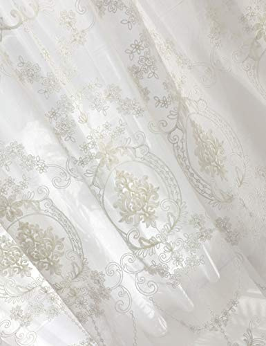 Lactraum Gardine Wohnzimmer Weiß Tranparent Bestickt Vintage Klassische Voile Normal mit Kräuselband 145 x 245 cm