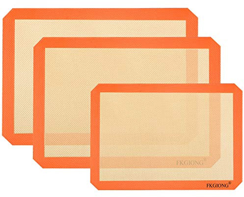 Silicone Baking Mat - Nonstick Large Baking Mat Set of 3-2 Half Sheets Mats (11 5/8 x 16 1/2) + 1 Quarter Sheets - Extra Thick Reusable Bakeware Mats for Cookies, Pastry, Bread, Bun, Fondant