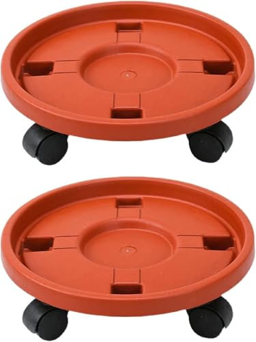 HAYAN 2PCS Heavy Duty Rust Proof Plant Caddy with Wheels 12 Inch Rolling Plant Stand Round Planter Rollers Movable Flower Pot Pallet Indoor Outdoor Potted Plant Dolly Trolley RED