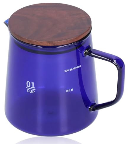 Jarra de vidrio para servidor de café, jarra de vidrio para café con tapa y pico, taza pequeña de leche para, tetera de 300 ml para jarra de té fría de 11,9 oz(Azul)