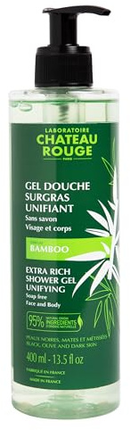 Gel Douche Surgras Hydratant Peau Sèche – Bambou - Sans Savon – Visage & Corps – Peaux Noires, Mates et Métissées – Nettoyant Doux – 400 ml – Laboratoire Château Rouge