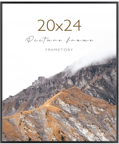 Frametory, 20x24 Aluminum Poster Frame, Acrylic Front, Thin Metal Picture Frames for 24x20 Photo, Horizontal/Vertical Wall Mount (1 Pack, Black)