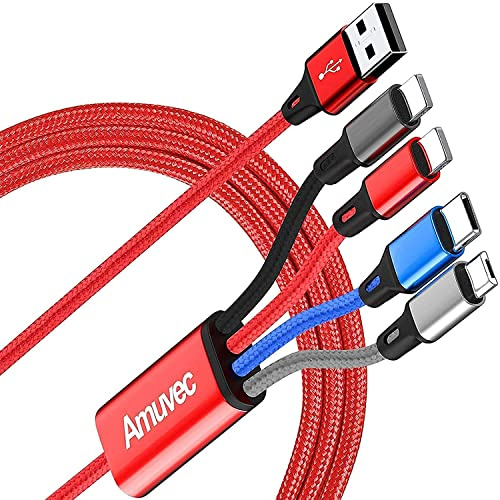 Amuvec Multi USB Kabel 3A/1.2M, 4 in 1 Geflochtenes Universal Ladekabel mit 2*iP Typ C Micro USB Anschlüsse, für Android Smasung Galaxy S23 S22 S20, LG, Huawei, Xiaomi, Sony, PS4, Moto, Nexus, Tab
