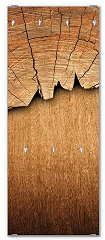 banjado® Wandgarderobe aus Echtglas/Design Garderobe 50 x 125 cm groß/Flurgarderobe mit 7 Haken/Beschreibbares Garderobenpaneel Motiv Holz