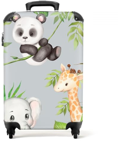 NoBoringSuitcases© Trolley Kinder Mini Koffer Reisekoffe Handgepäck | 55x35x20 cm - Geschenk - Dschungel - Panda - Elefant - Giraffe