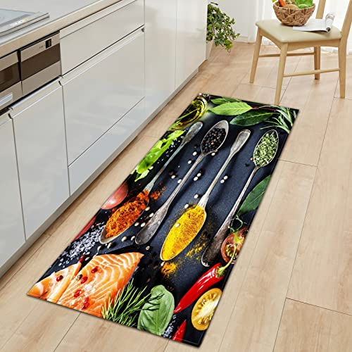 TFLABS Küchenläufer Gewürze & Löffel Rutschfester,wasserdichter,abwaschbarer Küchenteppich,Teppich Läufer Küchenmatte für,Flur,Schlafzimmer,Badezimmer 60 x 180cm