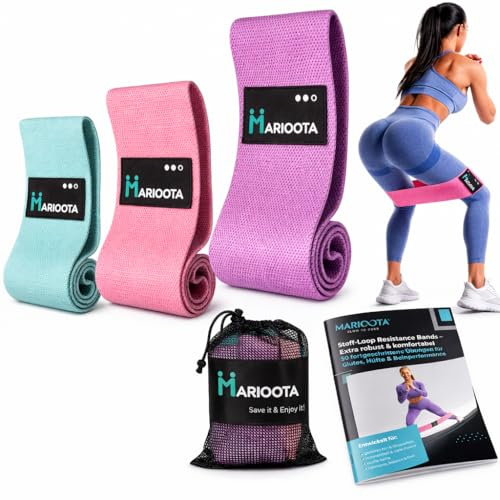 MARIOOTA 3er Set Stoff-Widerstandsbänder – rutschfest, hautfreundlich & dehnbar – Resistance Bands für Muskelaufbau, Yoga, Pilates & Ganzkörper-Training – waschbar, langlebig & inkl. Tragetasche