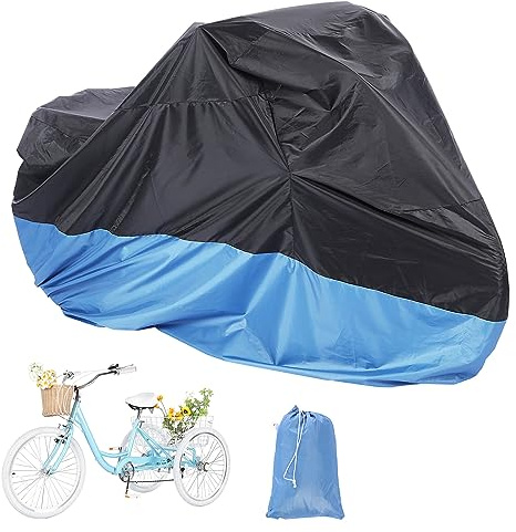 WHATWEARS Tricycle Cover Waterproof Outdoor Bike Covers, Sun Dust Wind Proof Bicycle Cover with Lock Hole, Ripstop Material, Easy to Carry-Blue