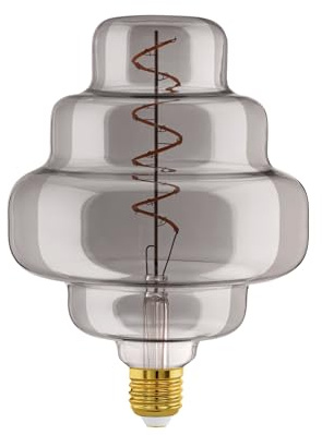 EGLO XXL E27 Lampe dimmbar, Spiral LED Retro Glühbirne Big Size, extra-großes Vintage Deko Leuchtmittel aus Rauchglas, 4 Watt, 110 Lumen, warmweiß, 2000 K, L 20,5 cm