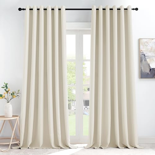 KGORGE Raumteiler Vorhang Blickdicht Thermovorhang Hitzeschutz mit Ösen | Hellbeige,2er Set,H245 x B200 cm,Extra Breite Thermo Vorhang gegen Hitze,Verdunkelung,Sonnenschutz,für Wohnzimmer