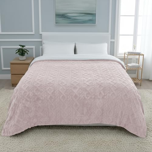 DALINA TEXTIL S.L Manta Nórdica de Franela y Borreguito 160x220 cm | Diseño para Sofá y Cama Invierno | Reversible, Abrigada y Suave | Rosa