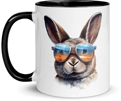 Hasen Tasse Ausgefallene Tierohren Tee Kaffee Romantische Geschenk Blumen Liebe Herz Humor Fantasie Ostern Arbeit Büro Weihnachten Keramik (Sonnenbrille)