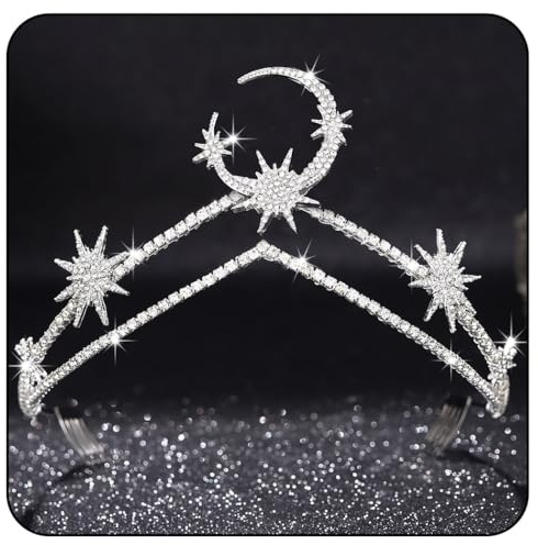 Zoestar Hochzeit Tiara Kronen Silber Strass Krone Stirnband mit Kamm Prinzessin Stern Mond Braut Kopfbedeckung für Frauen Abschlussball partys