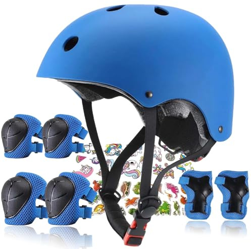FOOKCIAN Kids Helmet,Toddler Skateboard Helmets for Ages 2-3-5-8-14 Years Boys Girls with Knee and Elbow Pads Wrist Guards fit Roller Skates,Skateboarding,Skating Scooter Adjustable Kids Helmet