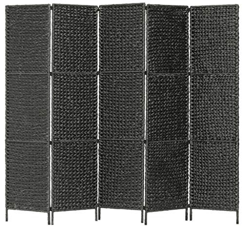 5-teiliger Paravent, LAPOOH Trennwand, Raumteiler, Umkleidekabine, Spanische Wand, Privacy Screen, Sichtschutzwand, Schwarz 193×160 cm Wasserhyazinthe
