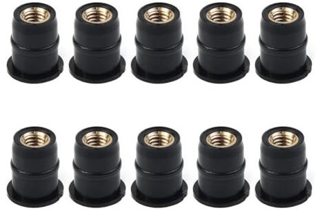 JWOO 10 Stück Gummi-Nietmuttern, Schrauben for Motorrad-Windschutzscheibe, M5, 5 mm, metrische Gummi-Nietmuttern, Schrauben