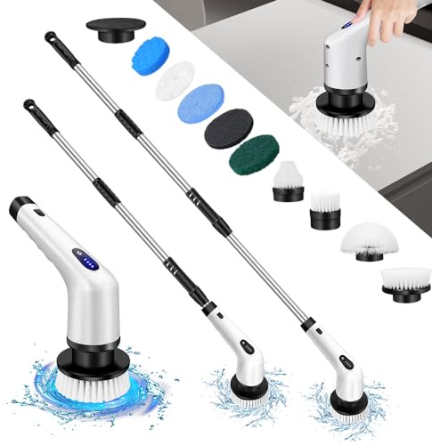 Electric Floor Scrubber 9 in 1 Electric Cleaning Brush Power Scrubber Mop 132cm Long Handled Scrubbing Brush Cordless Spin Scrubber for Cleaning Bathroom, Tub, Toilet, Kitchen