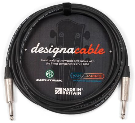 designacable.com 5m - Black Unbalanced Straight Jack Guitar Lead - Handmade in the UK using Van Damme XKE instrument cable & Neutrik NP2X 1/4 Mono Jacks.