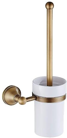 INFJMH Brosse WC Porte-Brosse de Toilette en Laiton Antique, Ensemble de brosses de Toilette murales pour Salle de Bains, Brosse avec Tasse en céramique, Accessoires de Salle de Bains Balai WC
