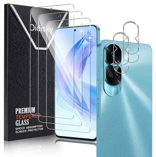 Didisky 3+2 Pack Tempered Glass for Honor 90 Lite Screen Protector, 3 Pack Tempered Glass and 2 Pack Camera Protector Screen Protector, 9H,Easy to Install