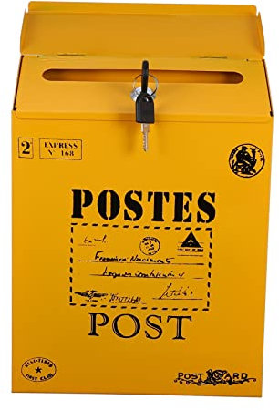 Boîte aux Lettres en Fer Jaune Verrouillable Vintage Murale