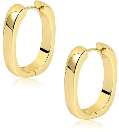 Gold Creolen für Damen, Kleine Klobige Dicke Creolen hypoallergen Kleine Huggie Breit Geometrische Ohrringe Quadratisch Rechteckig Ohrringe für Damen Mädchen
