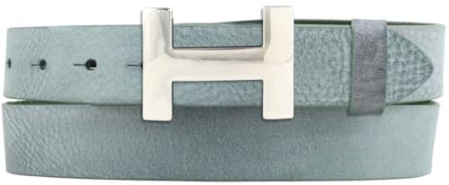 BELTINGER Damen-Gürtel HERMINE aus weichem Vollrindleder Vintage-Look 3 cm | Leder-Gürtel für Damen 30mm | Schmaler Ledergürtel Vintage für Damen 30mm | Silber glänzend | Khaki 105cm