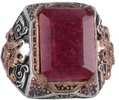KAMBO Einzigartiger Ring aus 925er Sterlingsilber mit echtem natürlichem Rubin für Herren, Edelstein aus Silber, Rubin