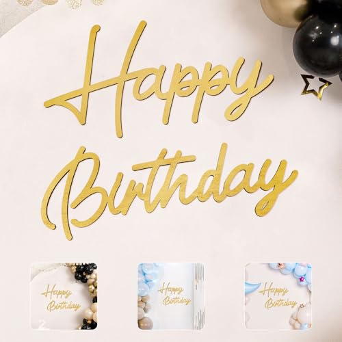 Happy Birthday Schild, Happy Birthday Holzschild Happy Birthday Schild Hintergrund Hölzerner Happy Birthday Ausschnitt für Geburtstagsparty Hintergrund Wanddekoration (Gold)
