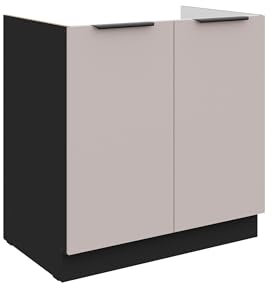 Kuechen-preisbombe Küchen Spülenunterschrank 80 cm Küche Arona Kaschmir beige matt + Schwarz matt Küchenzeile Küchenblock Küche Einbauküche