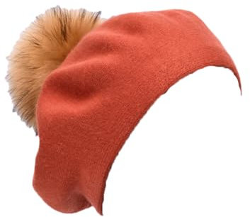 OLSKFUH Damen Baskenmütze Wintermütze Aus Gestrickter Wolle Für Den Frühling Damen Baskenmütze Mit Einfarbiger Baskenmütze Im Französischen Stil,Orange-One Size