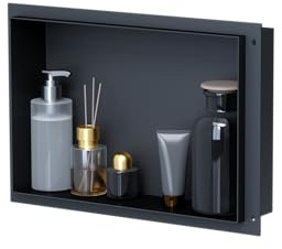 VILSTEIN Wandnische Dusche 30x45 cm [ROSTFREI] - Randlose Nische - Wandnische Schwarz - Einbauregal für Dusche im Unterputz - Duschnische aus Edelstahl - Versenkte Duschnische für das Badezimmer