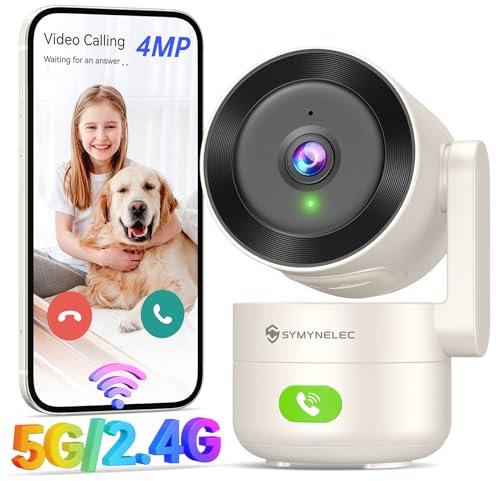 SYMYNELEC Indoor Camera with 2.4/5GHz WiFi: 2K 4MP Pet Dog Cameras with App - 360° Baby Monitor with AI Motion & Sound Detection, Auto Tracking, IR Night Vision, One-Touch Call, Works with Alexa