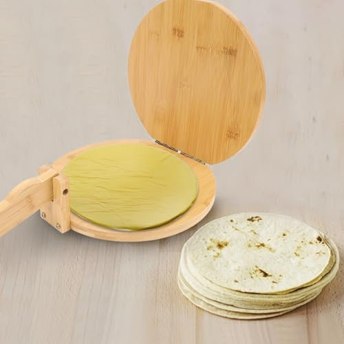 Prensa de Tortilla de Madera, Máquina de Tortilla de Madera Maciza de 10 Pulgadas con 50 Piezas de Papel Pergamino para Tortilla Mexicana Casera, Roti, Chapati, Taco, Pataconera