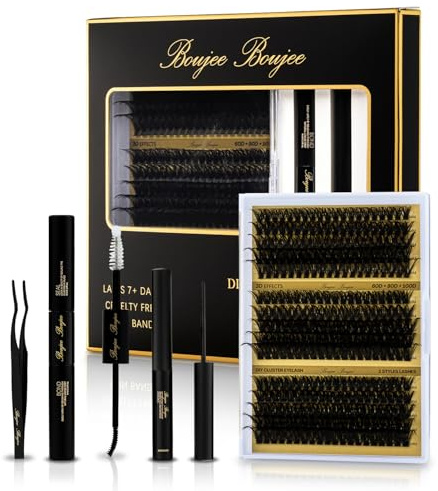 Boujee Boujee DIY Lash Cluster Kit, Individual Cluster Eyelashes 10-18mm, 3D Lash Effect, 7+ Days Wear, Bond & Seal Adhesive, Remover and Tweezers