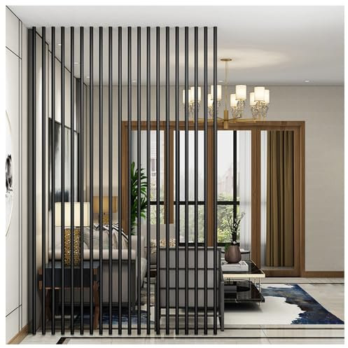 Raumteiler Sichtschutz Trennwand Stellwand 20er Pack Wandtrenner Für Raumtrennung Vom Boden Bis Zur Decke, Schlafzimmer Runder Pfahltrenner Metall-Lamellen Paravent Trennwand Post, Schwarz Weiß Gold(B