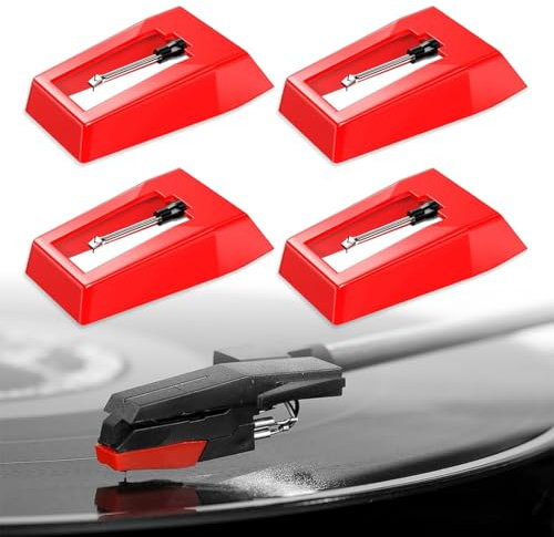XOXVURI 4 Pièces Aiguille Tourne Disque Saphir Platine Vinyle Durable Diamant Platine Vinyle Pour Tourne Disque En Vinyle (Rouge)