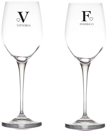 Generico Calici da Vino Personalizzati con Nomi e Iniziali Bicchieri da Vino Bianco Rosso Inciso Data Anniversario Amore Love Brindisi SanValentino Cena Romantica Idea Regalo Cucina Sposi