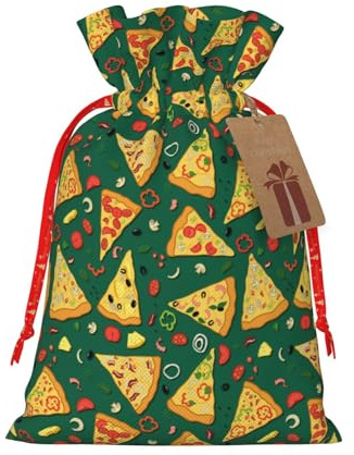 Kuilepa Jutebeutel aus Leinen mit Pizza-Druck, mit Geschenkanhänger, Geschenktüten, Hochzeit, Party, Weihnachten, Geburtstag, für Party, Heimbedarf