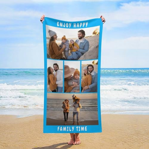 LKSCUDIY Strandtuch Personalisiert mit Foto,Mikrofaser Strandtücher Badetuch Selbst Gestalten,Superweiche und schnell trocknend Badeliege–für Outdoor Reisen,Camping,Schwimmen,5Foto