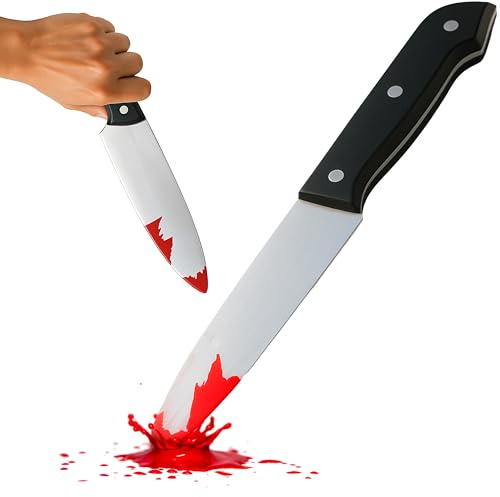 Halloween Bloody Knife Prop with Blood Splatter Design - Fake Knife Halloween Costume Accessories 31cm Long Plastic Knife Prop - Zombie Weapon Slasher Fancy Dress Accessory