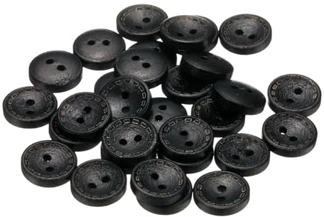 QUARKZMAN 30 stycken knappar 13 mm träknappar 2 hålsknappar, pysselknappar, rund syknappar, skåltyp prickade linjer, ersättningsknappar för dekoration, rockar, kläder, kofta, svart