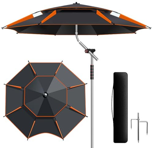Misorat 260/240/220cm Großer Strandschirm, Sonnenschirm Angel Windfest UV-Schutz 50+, Angelschirm Neigbarer Mit Erdspieß, Sonnenschirm Für Reise/Camping/Wandern,2.6m
