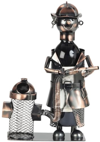 Flaschenhalter Feuerwehrmann Metall bronzefinish 36,5cm Wein Geschenkidee Deko