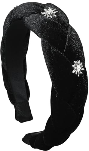 Lets Joy Bandeaux Tressés pour Femmes, Velours Cheveux Femme, Cheveux Vintage et Élégant, Larges Serre Têtes en Velours Party Accessoires, Quotidien Décoration Femmes et Filles (Noir, one)