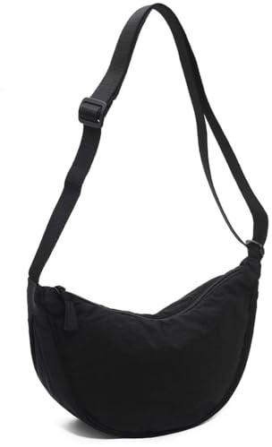 KUMSODE Borsa a Tracolla da Donna a Mezza Luna Halfmoon Borse a Spalla con Tracolla Regolabile Tinta unita Hobo Bag in Nylon Crossbody Bag per Shopping Viaggio Festa Lavoro